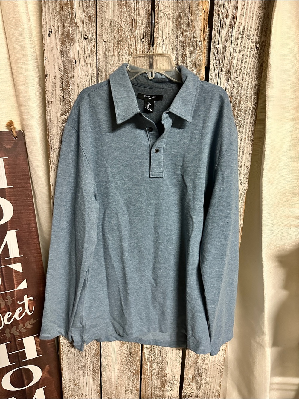Casual Long Sleeve Button-Down Polo Shirt - Blue